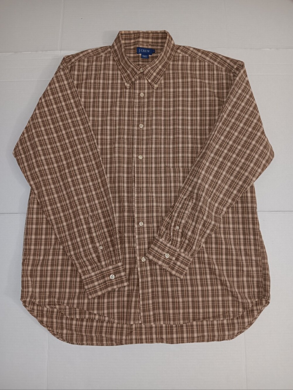 J. Crew Brown and Cream Plaid Button-Down Cotton Shirt